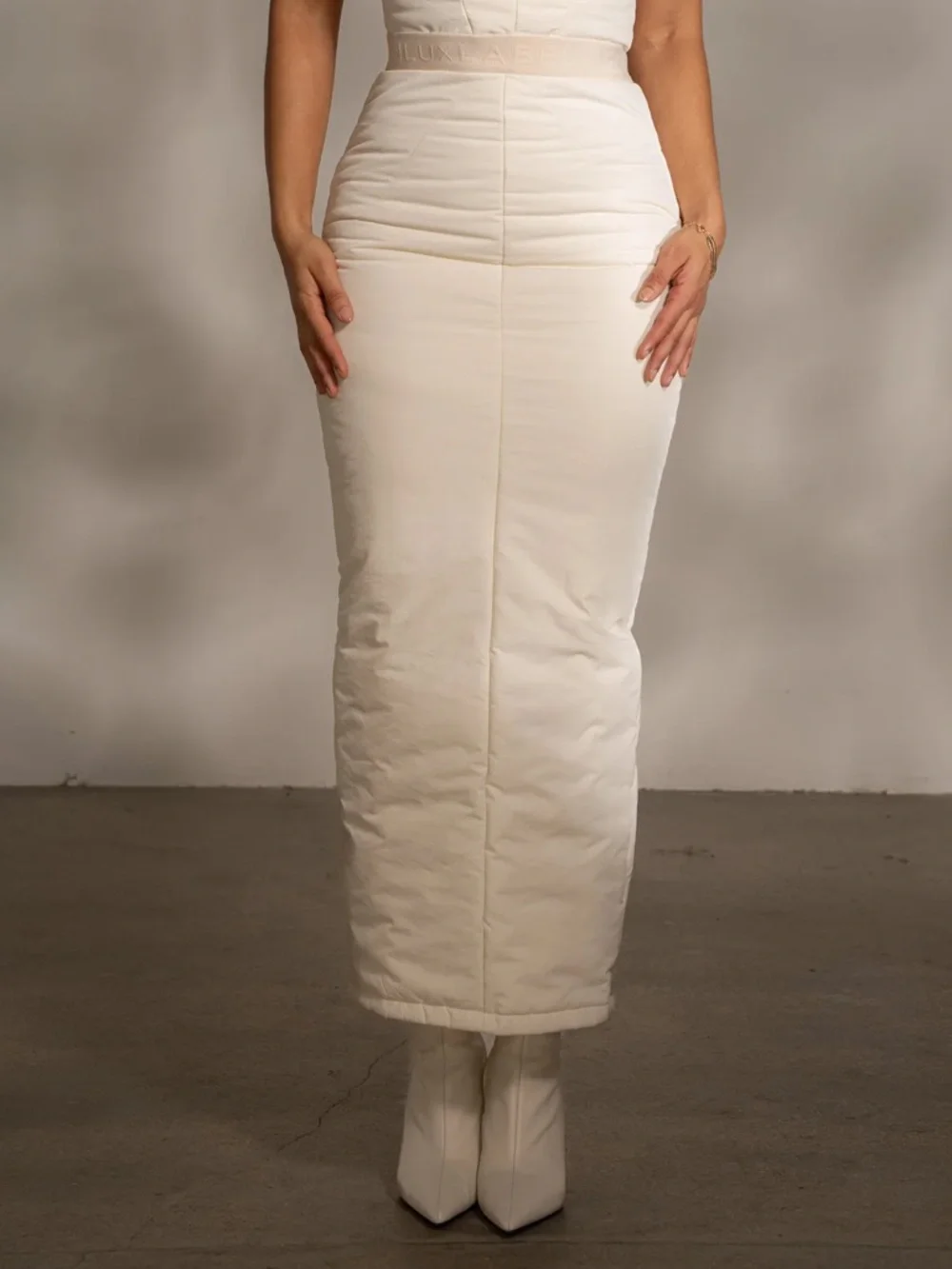 JLUXLABEL White Quilted High-Waist Pencil Maxi Skirt - Picture 2 of 7